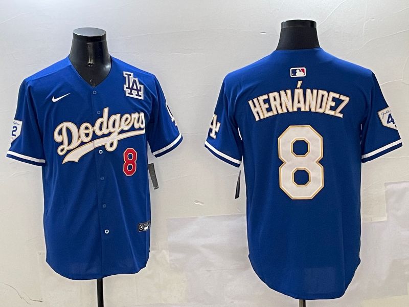 Men Los Angeles Dodgers 8 Hernandez Blue Gold Game 2025 Nike MLB Jersey style 3133